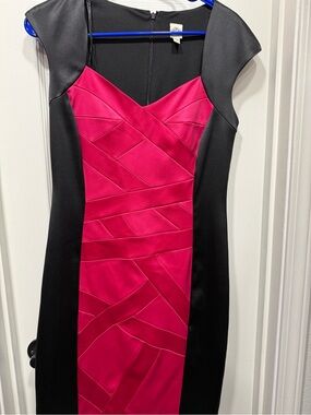Signature by Sangria Black and red/Pink Cap-Sleeve Sheath Dress